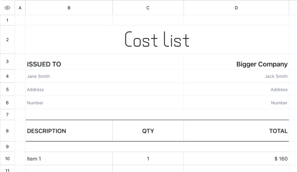 Cost List